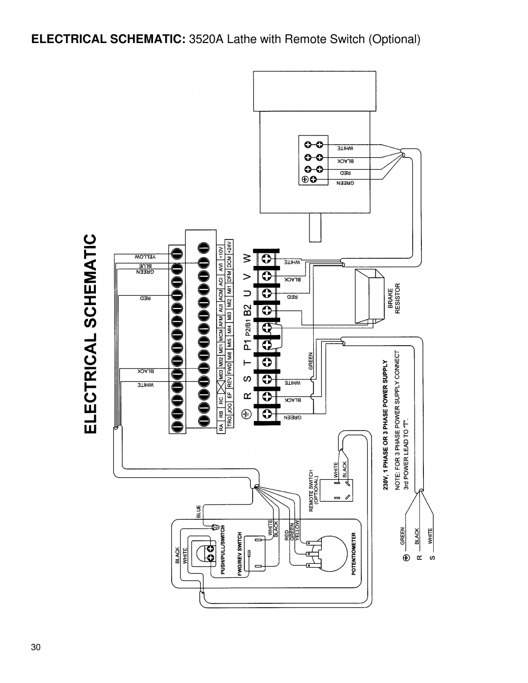 Powermatic instruction manual Electrical Schematic 3520A Lathe with Remote Switch Optional 