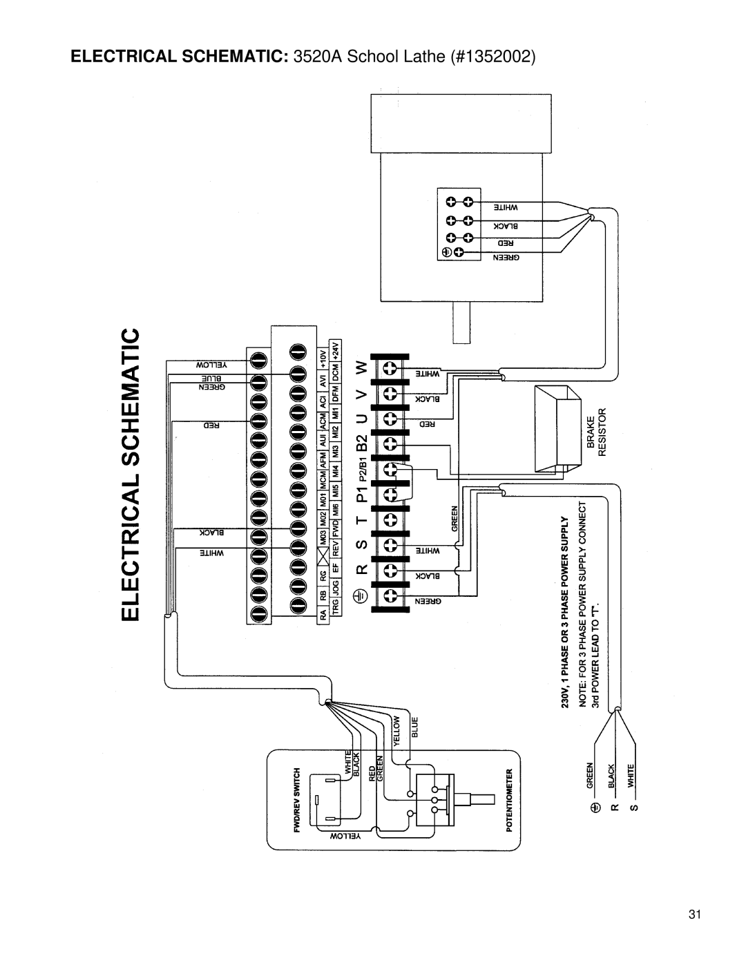 Powermatic instruction manual Electrical Schematic 3520A School Lathe #1352002 