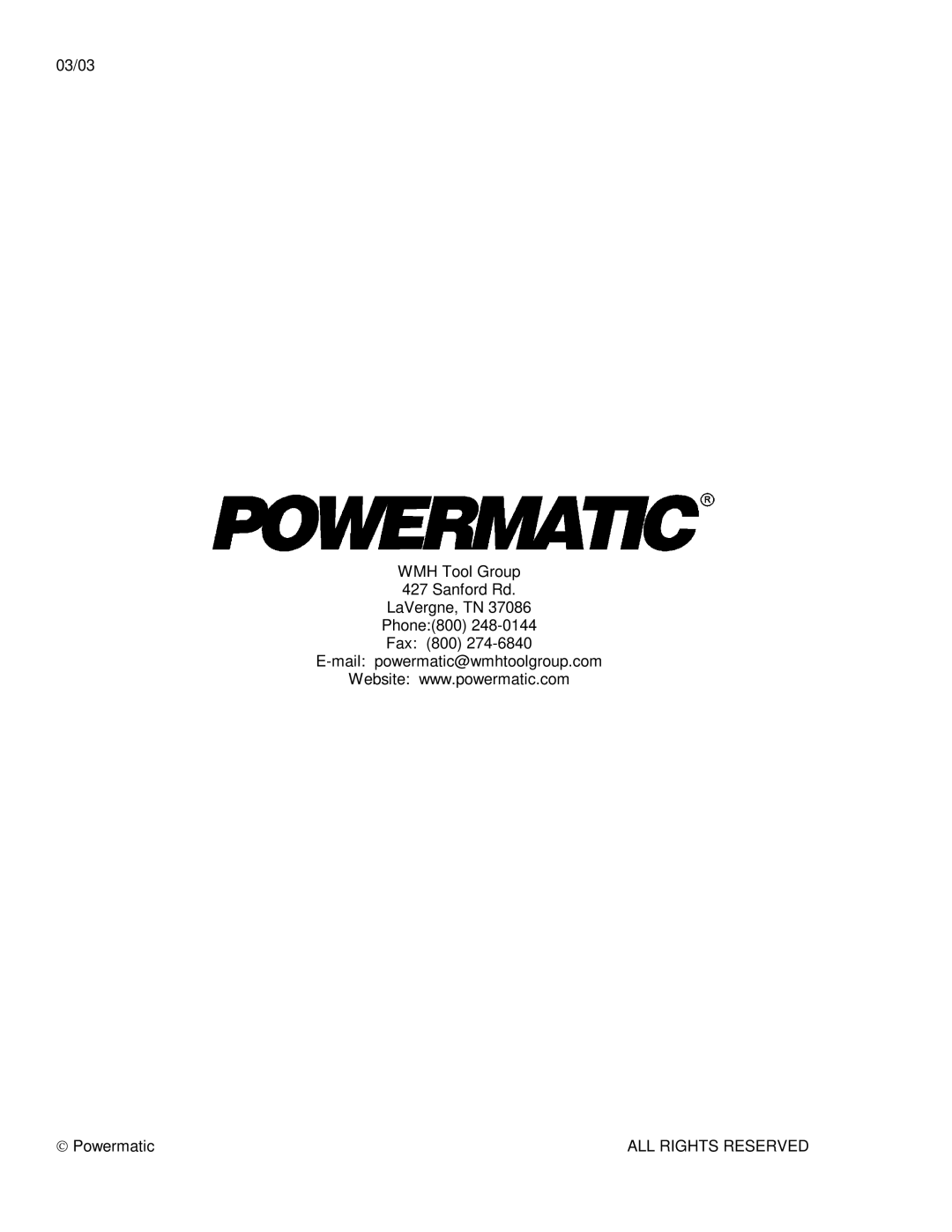 Powermatic 3520A instruction manual ALL Rights Reserved 