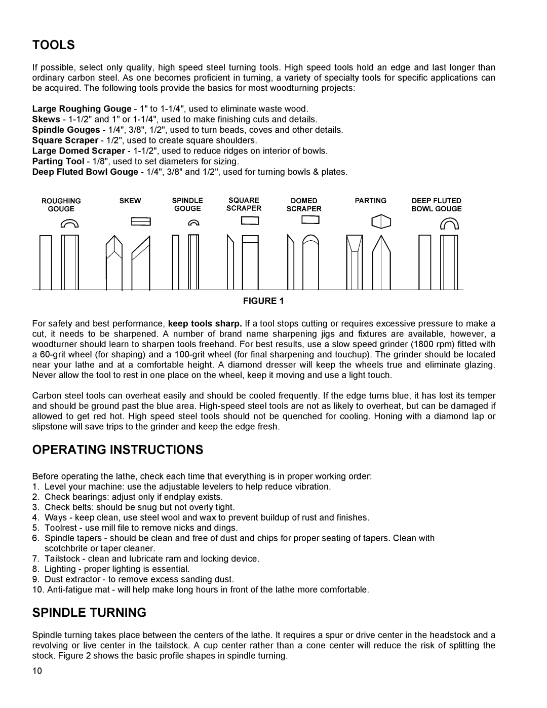 Powermatic 4224 operating instructions Tools, Operating Instructions, Spindle Turning 