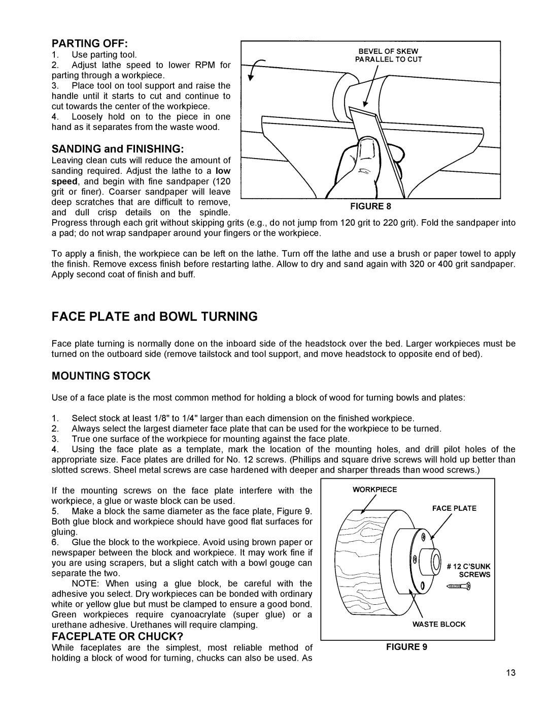 Powermatic 4224 operating instructions Face Plate and Bowl Turning, Parting OFF 