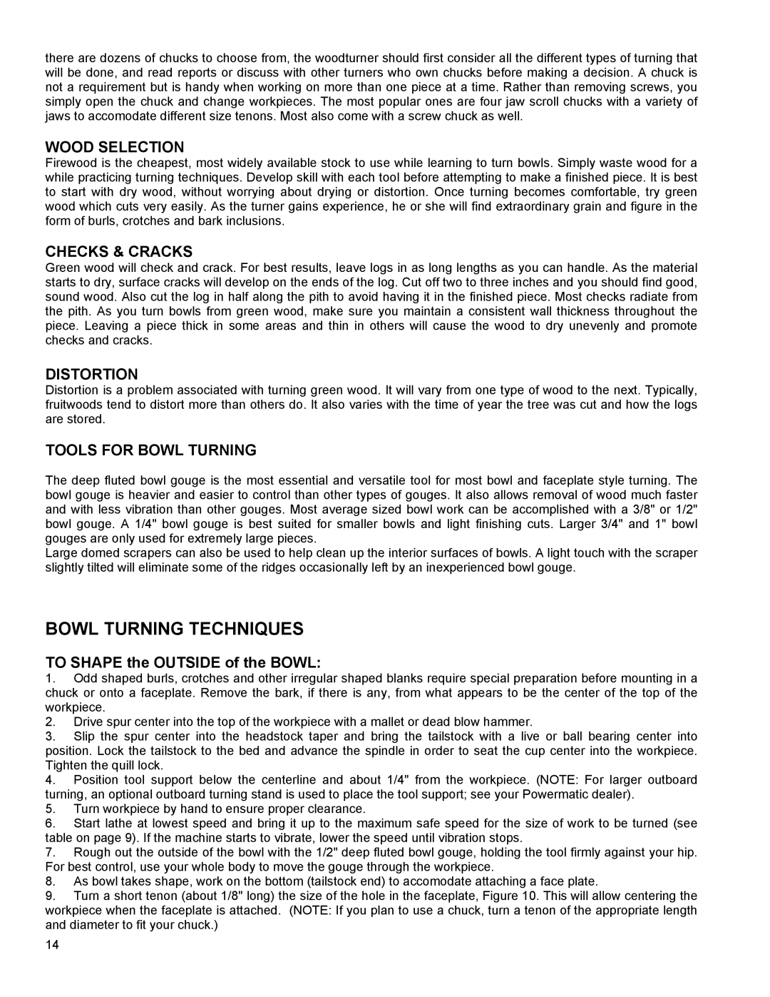 Powermatic 4224 operating instructions Bowl Turning Techniques, Wood Selection 