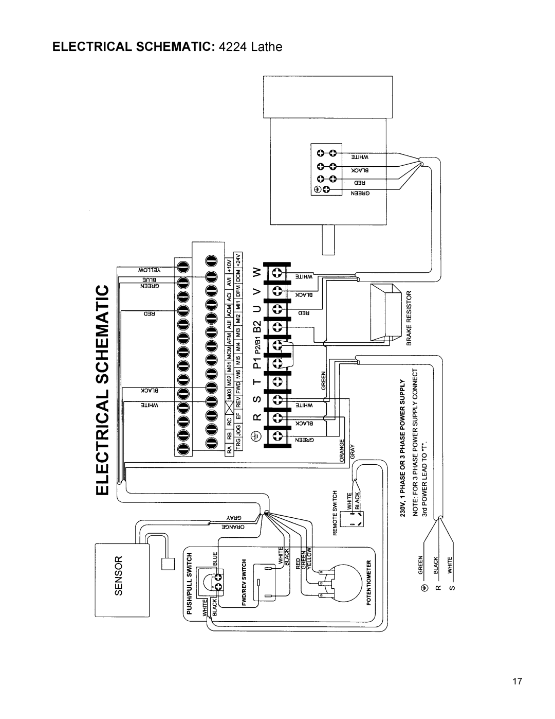 Powermatic operating instructions Electrical Schematic 4224 Lathe 