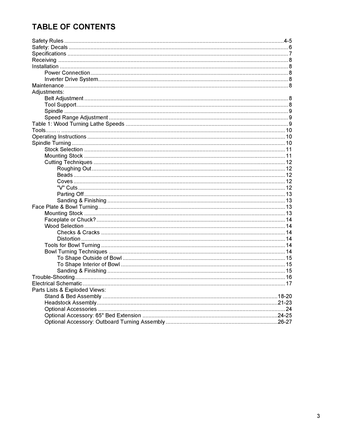 Powermatic 4224 operating instructions Table of Contents 