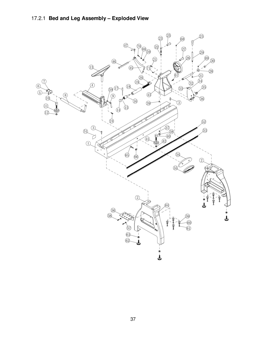 Powermatic 4224B operating instructions Bed and Leg Assembly Exploded View 