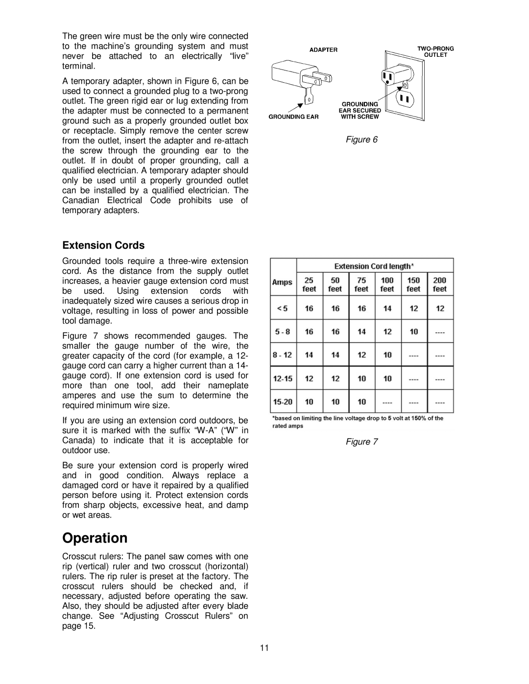 Powermatic 511 operating instructions Operation, Extension Cords 