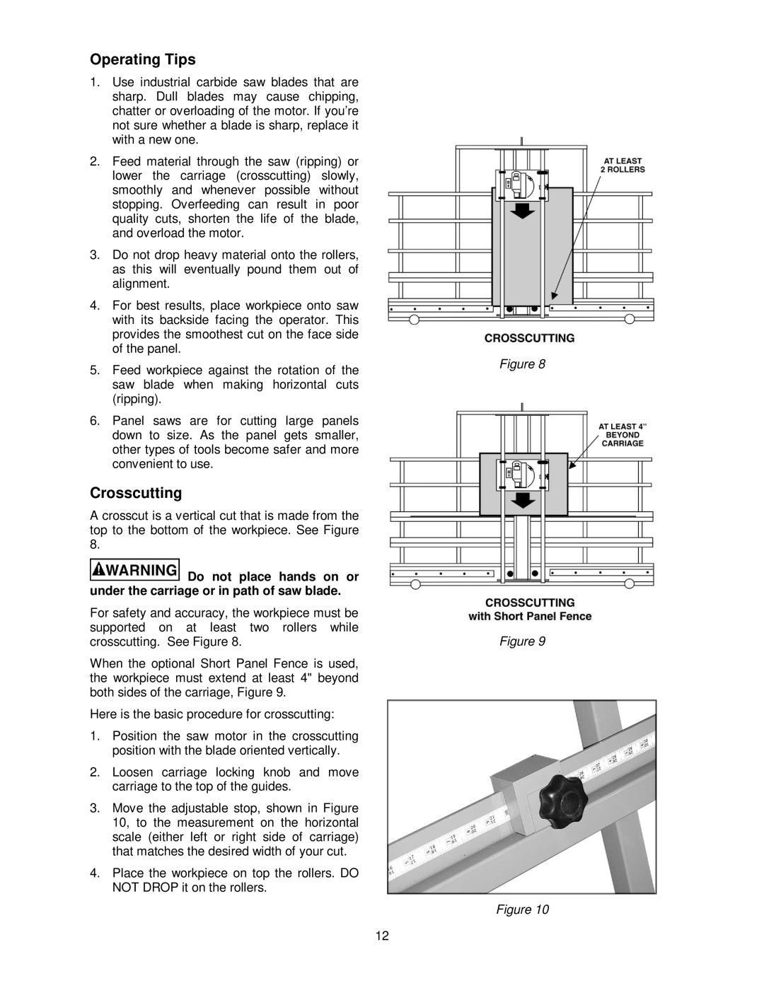 Powermatic 511 operating instructions Operating Tips, Crosscutting 