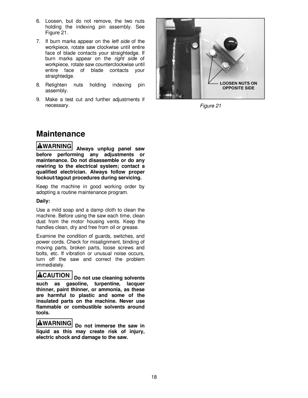 Powermatic 511 operating instructions Maintenance, Daily 