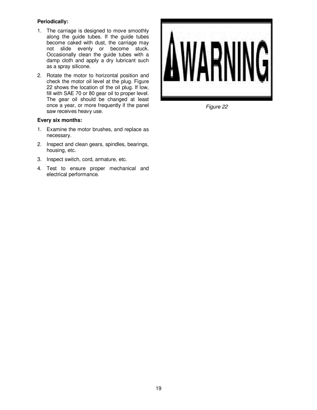 Powermatic 511 operating instructions Periodically, Every six months 