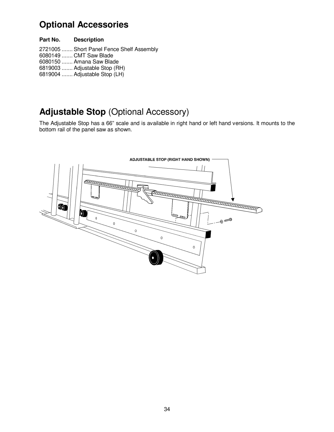 Powermatic 511 operating instructions Optional Accessories, Adjustable Stop Optional Accessory 