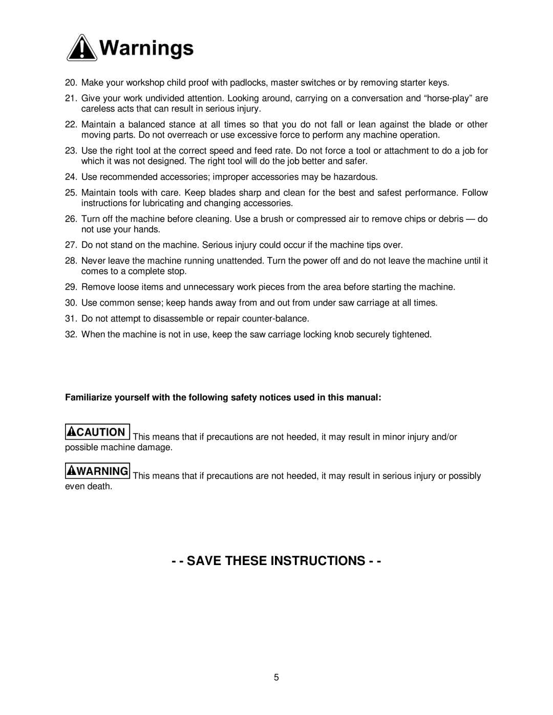 Powermatic 511 operating instructions 