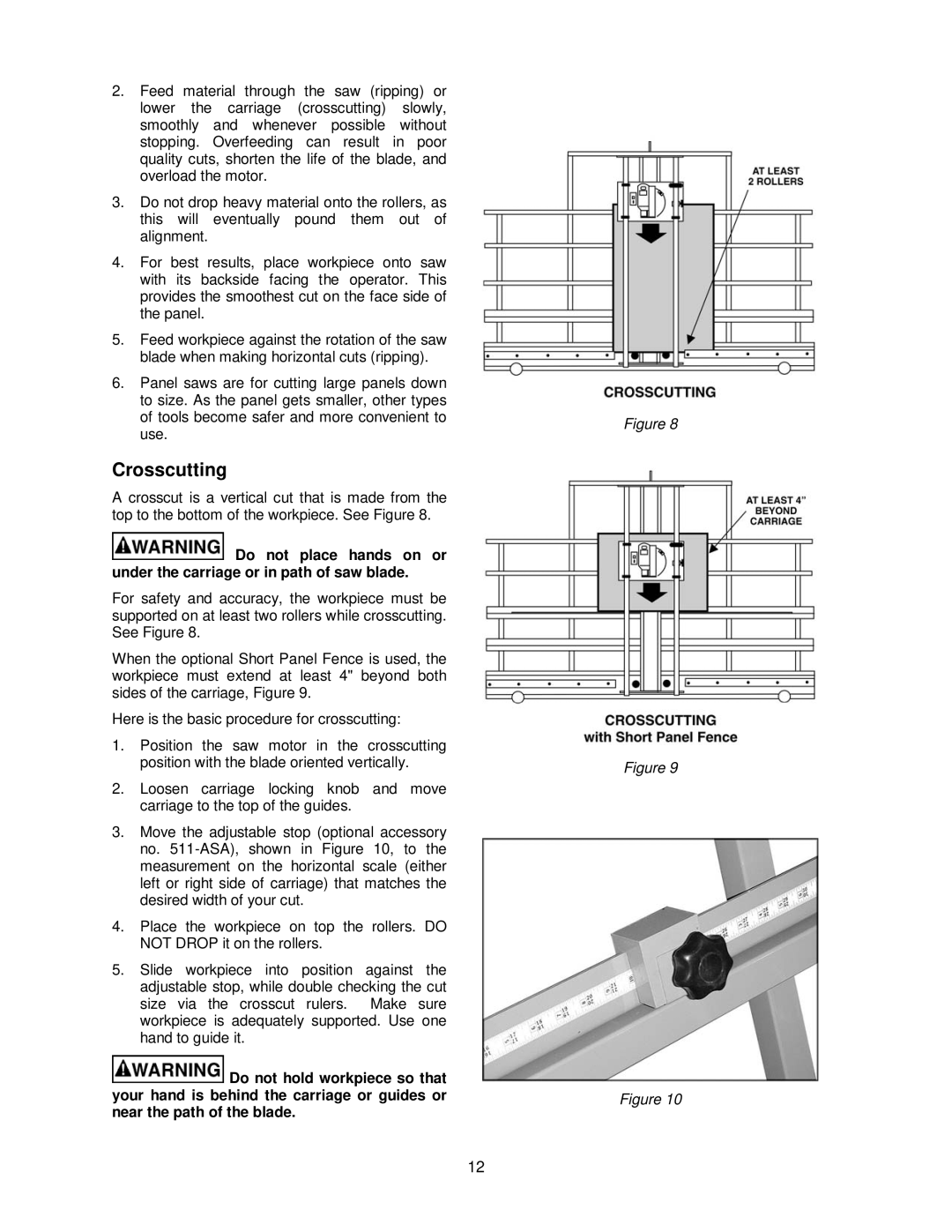 Powermatic 511 operating instructions Crosscutting 