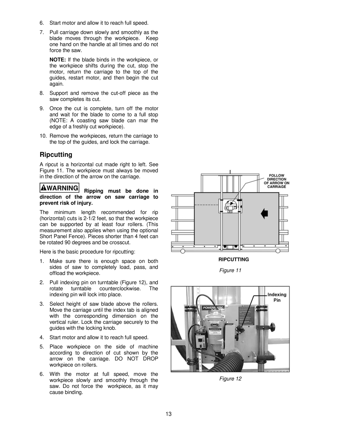 Powermatic 511 operating instructions Ripcutting 