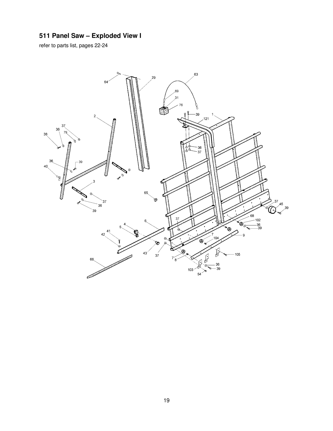 Powermatic 511 operating instructions Panel Saw Exploded View 