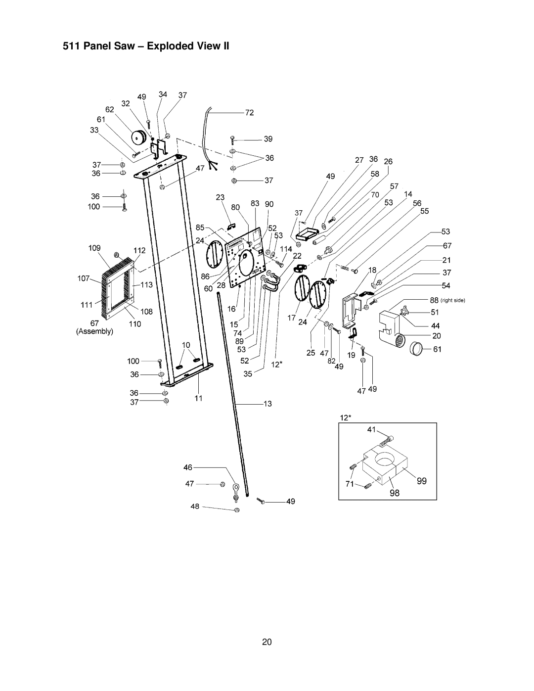 Powermatic 511 operating instructions Panel Saw Exploded View 