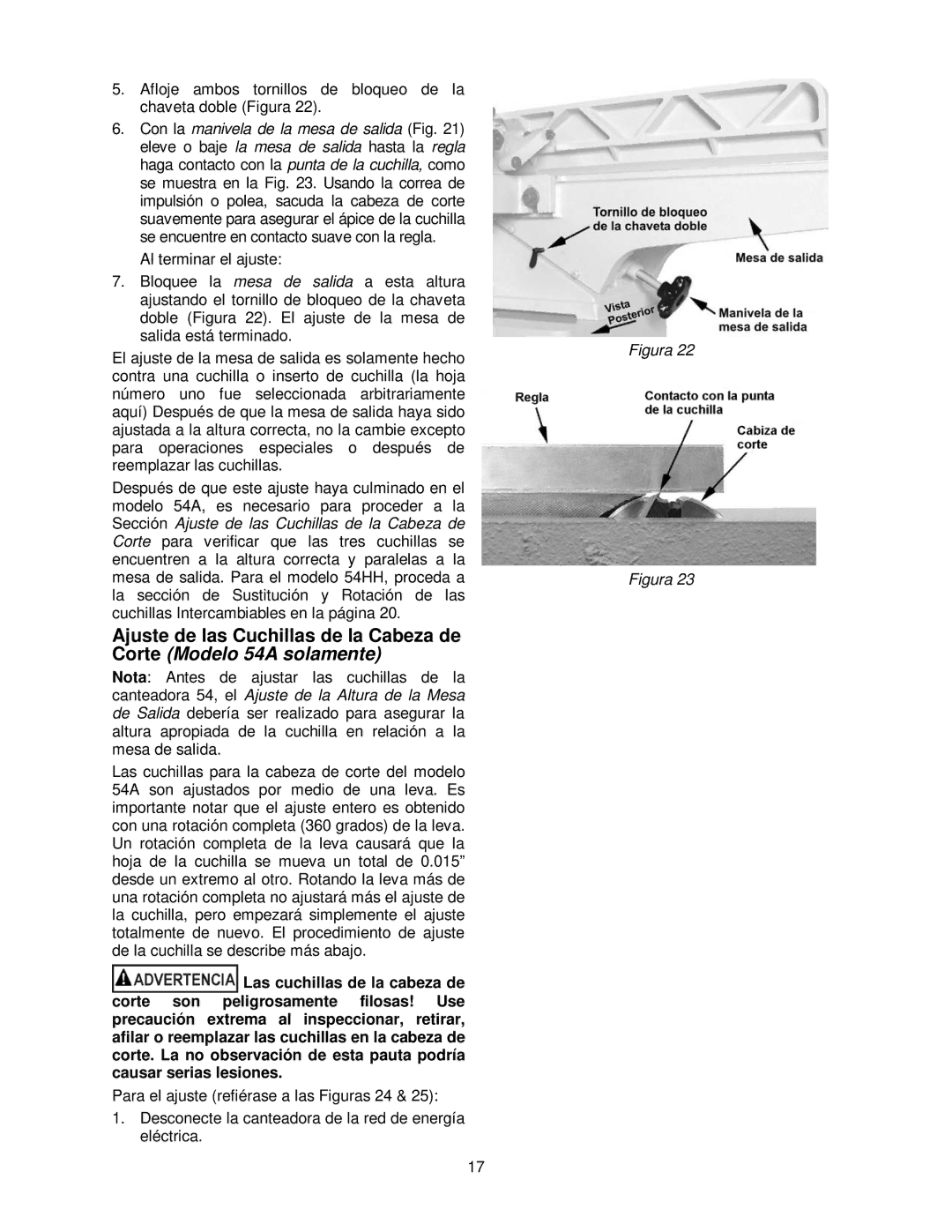 Powermatic 54HH, 54A operating instructions Afloje ambos tornillos de bloqueo de la chaveta doble Figura 