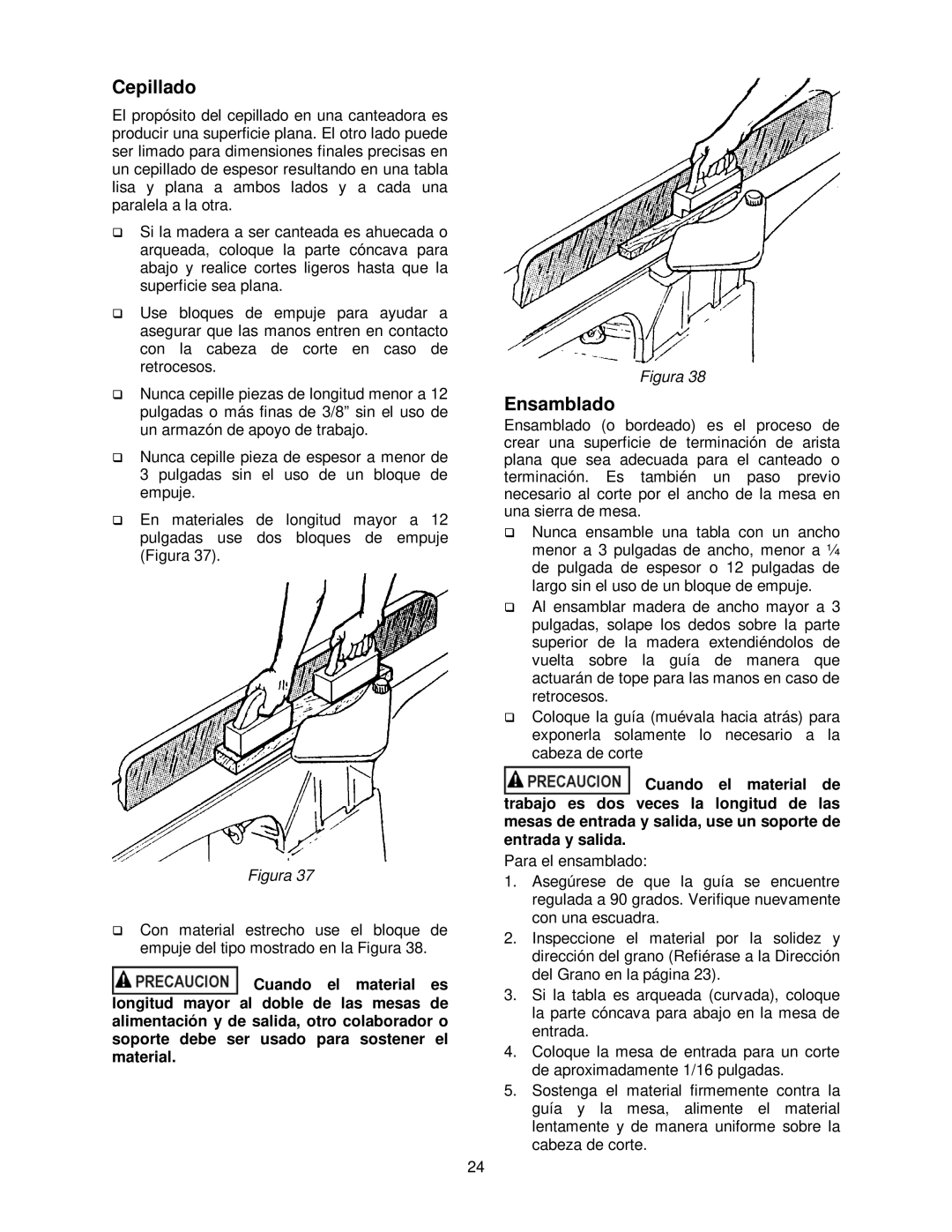 Powermatic 54A, 54HH operating instructions Cepillado, Ensamblado 