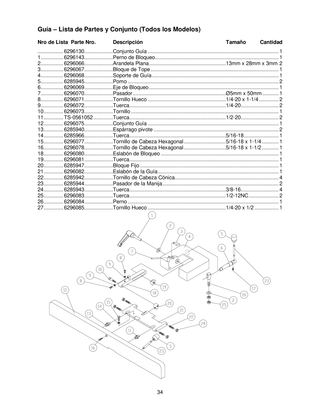 Powermatic 54A, 54HH operating instructions Guía Lista de Partes y Conjunto Todos los Modelos 