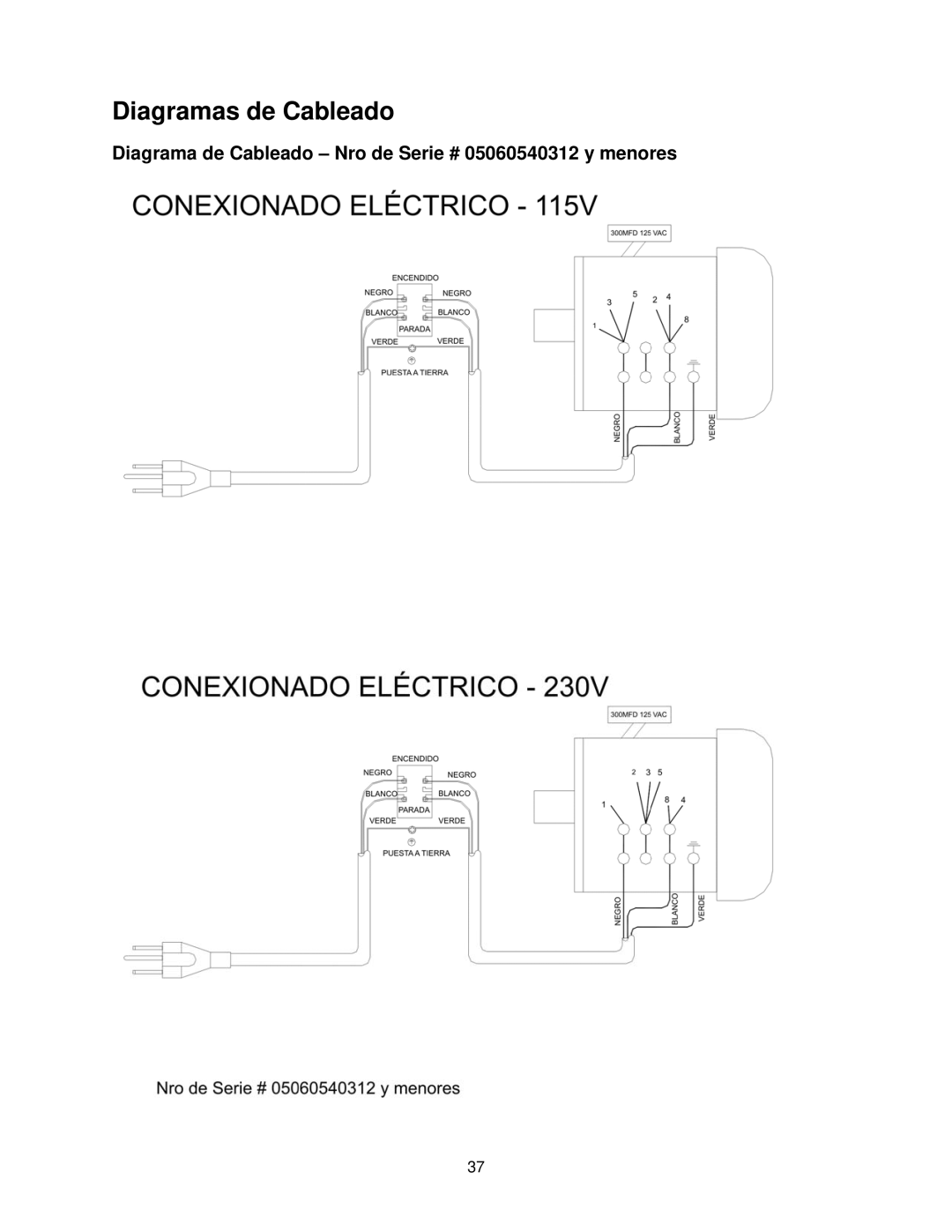 Powermatic 54HH, 54A operating instructions Diagramas de Cableado, Diagrama de Cableado Nro de Serie # 05060540312 y menores 