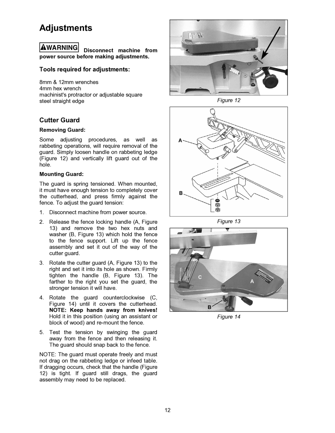 Powermatic 60B operating instructions Adjustments, Cutter Guard, Removing Guard, Mounting Guard 