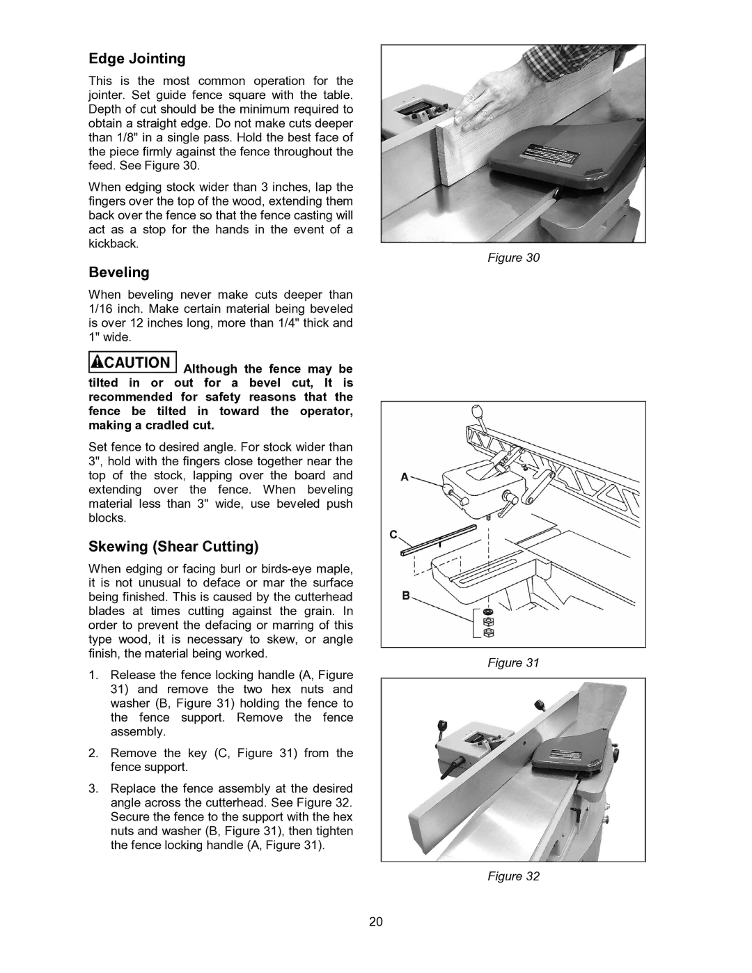 Powermatic 60B operating instructions Edge Jointing, Beveling, Skewing Shear Cutting 