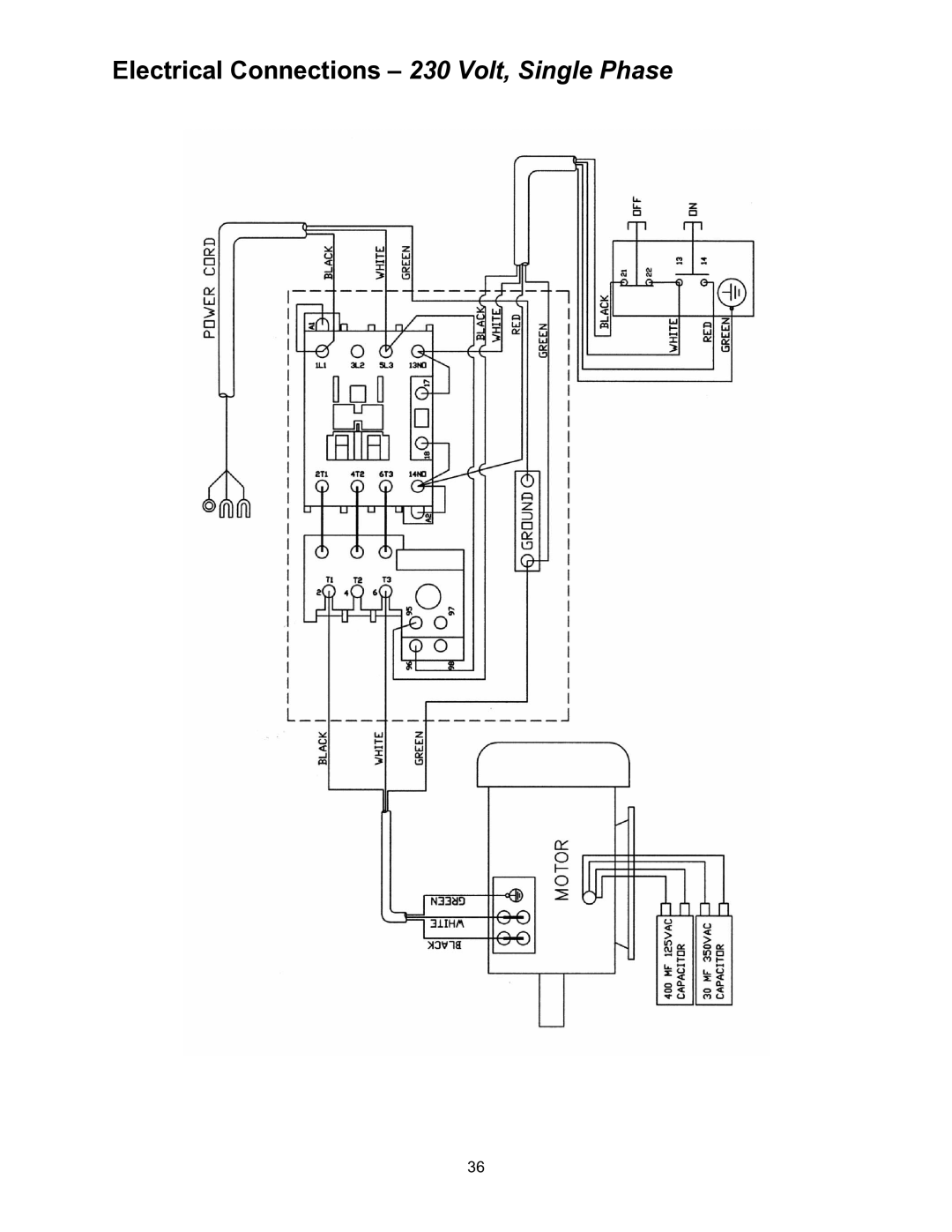 Powermatic 60B operating instructions Electrical Connections 230 Volt, Single Phase 