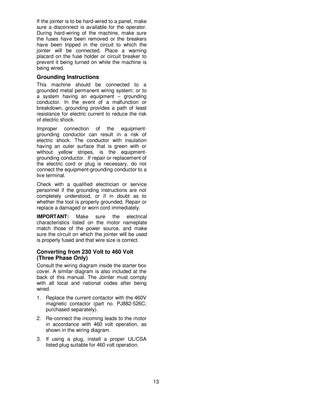 Powermatic 60HH, 60C operating instructions Grounding Instructions 