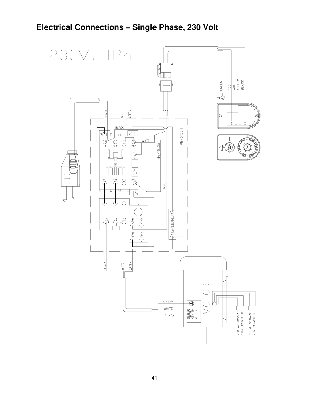 Powermatic 60HH, 60C operating instructions Electrical Connections Single Phase, 230 Volt 