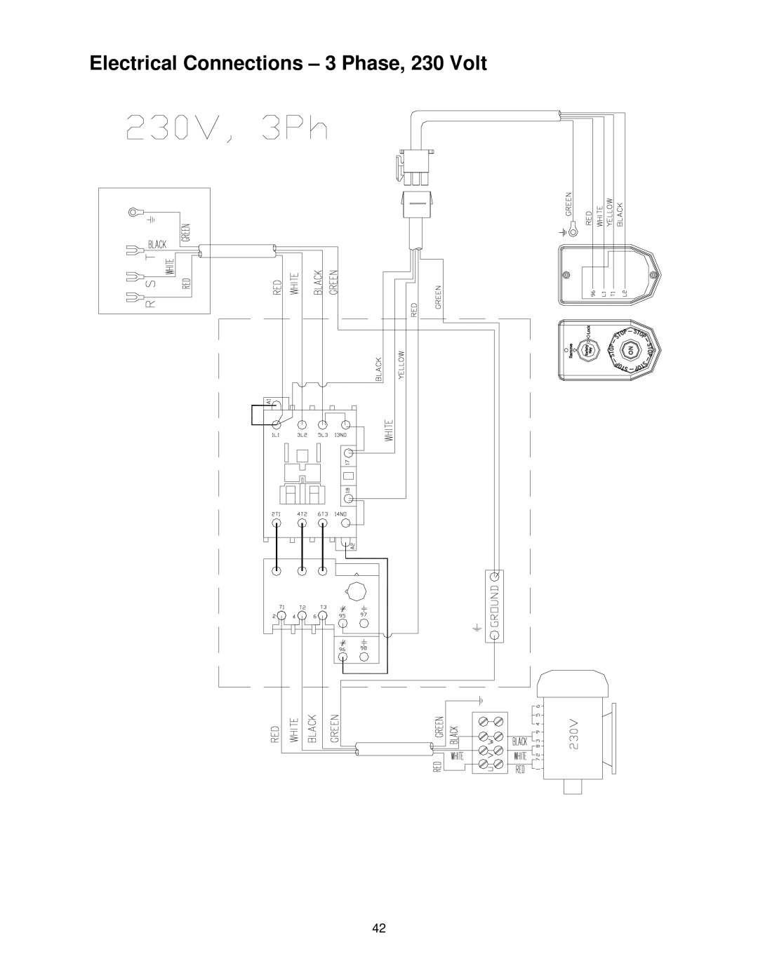 Powermatic 60C, 60HH operating instructions Electrical Connections 3 Phase, 230 Volt 