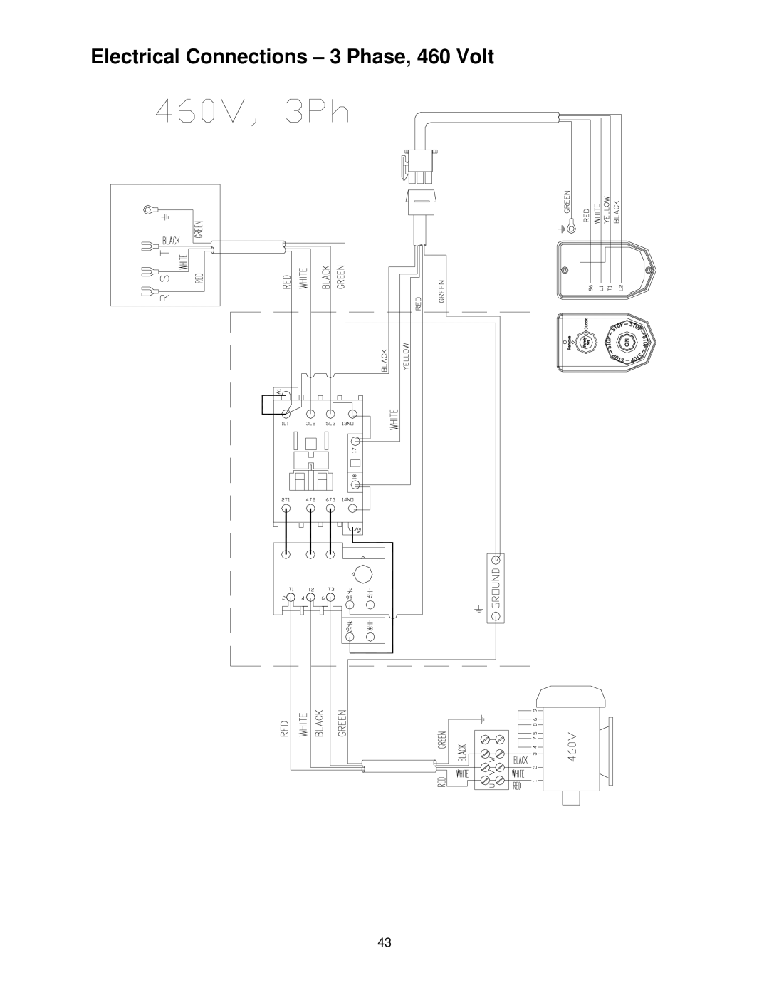 Powermatic 60HH, 60C operating instructions Electrical Connections 3 Phase, 460 Volt 