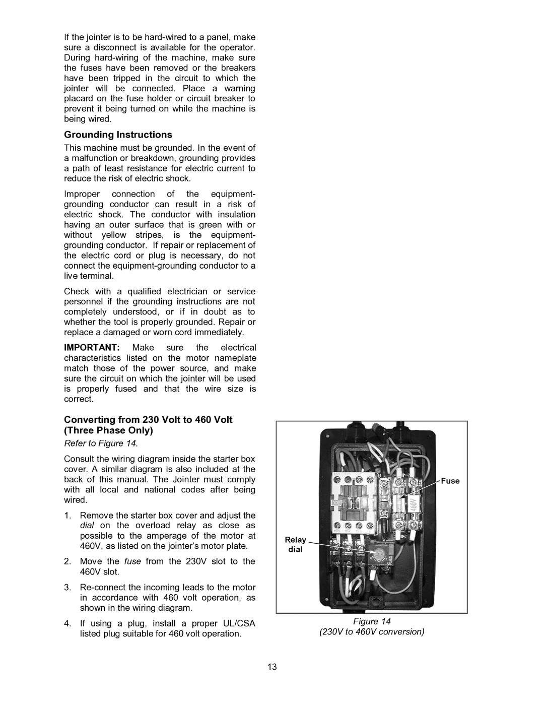 Powermatic 60HH, 60C operating instructions Grounding Instructions, 230V to 460V conversion 