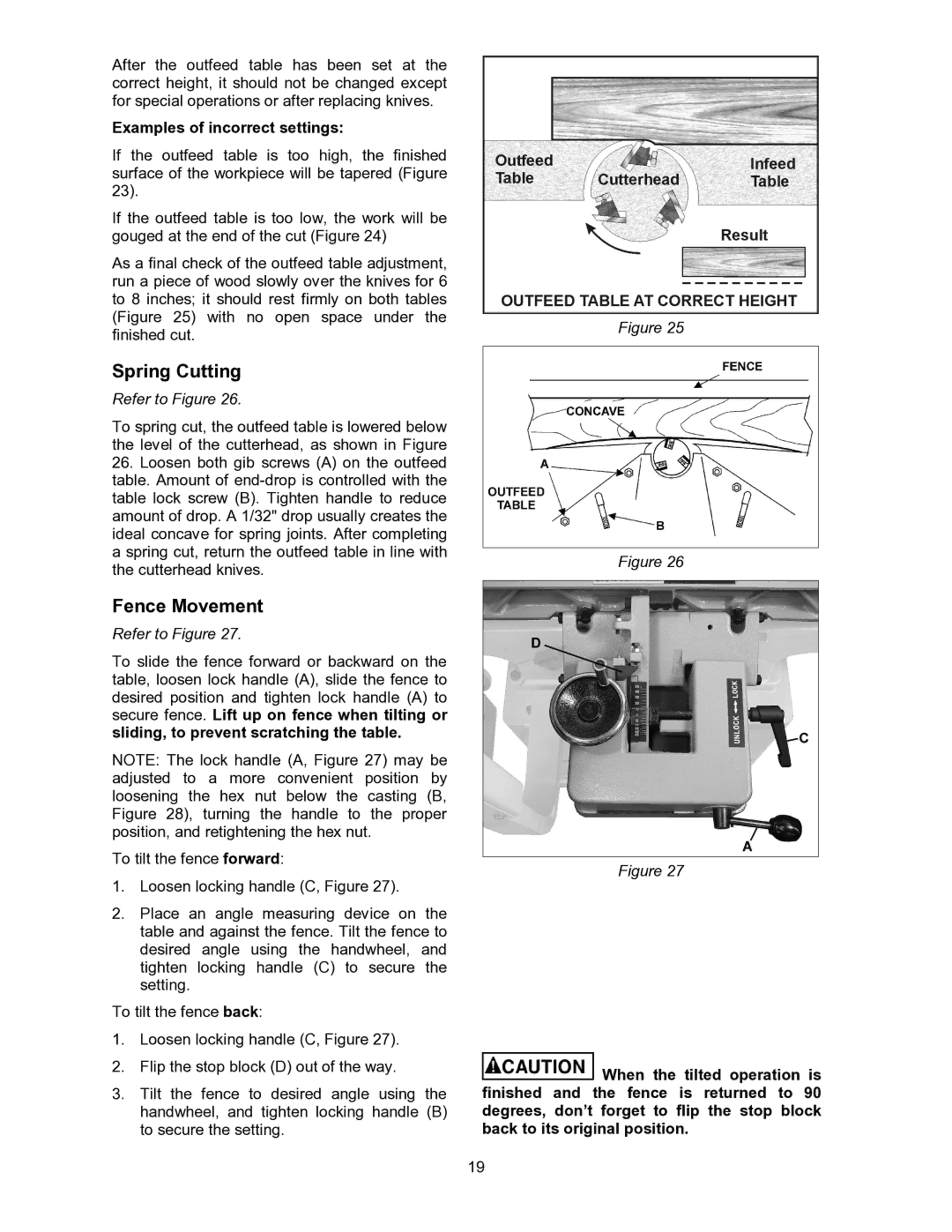 Powermatic 60HH, 60C operating instructions Spring Cutting, Fence Movement, Examples of incorrect settings 