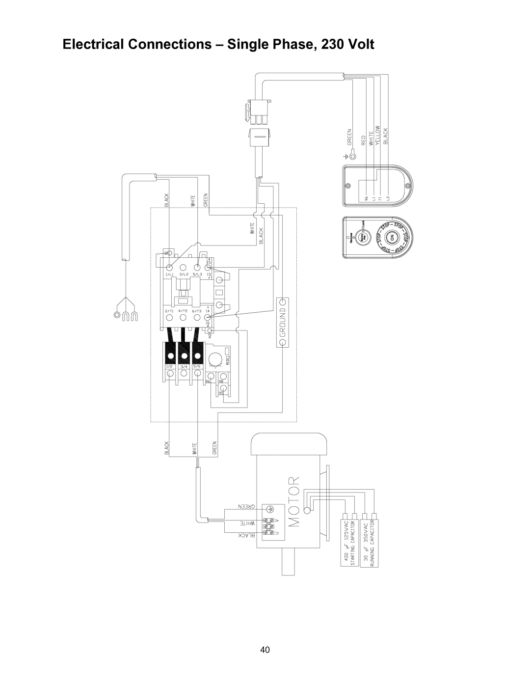 Powermatic 60C, 60HH operating instructions Electrical Connections Single Phase, 230 Volt 