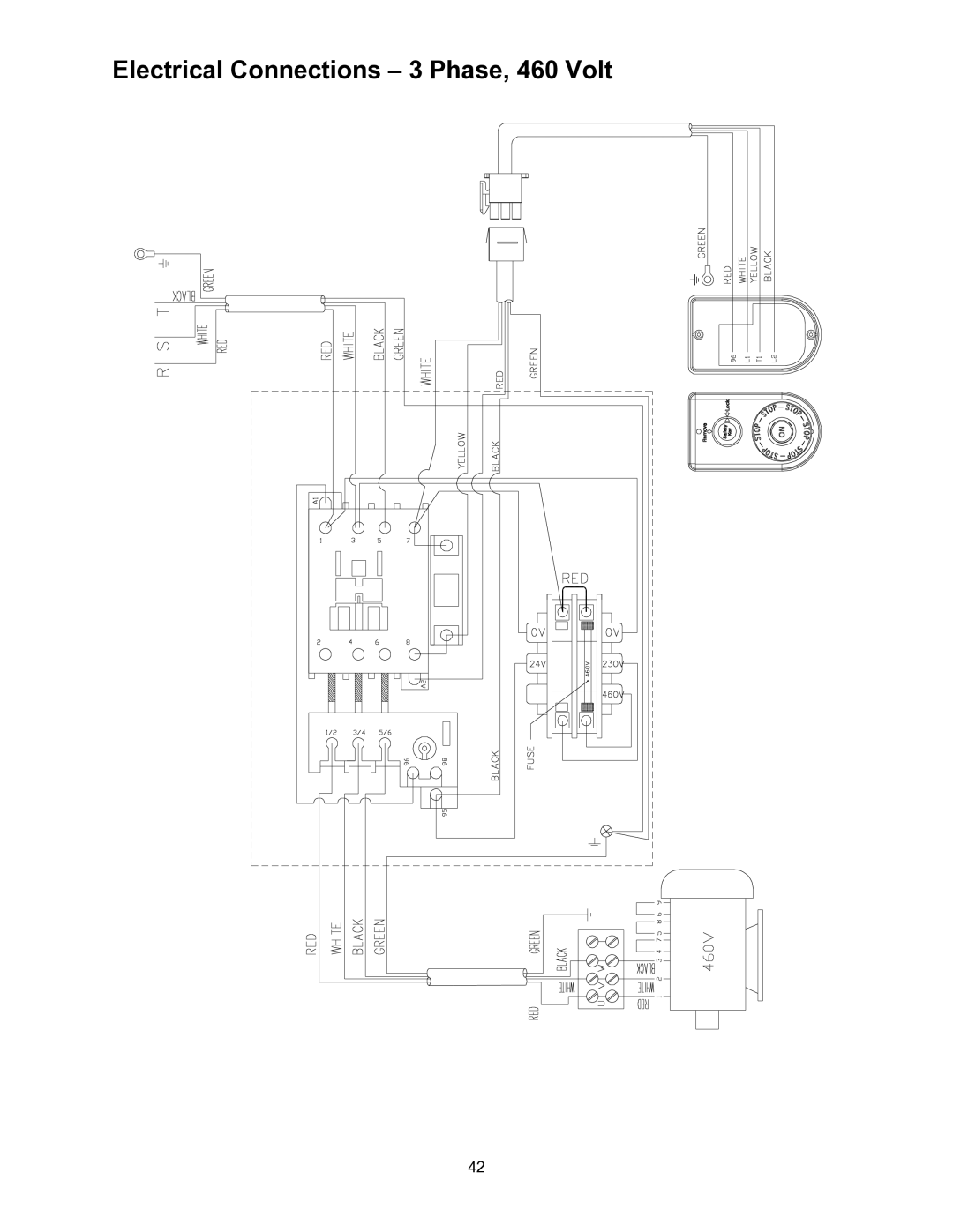 Powermatic 60C, 60HH operating instructions Electrical Connections 3 Phase, 460 Volt 