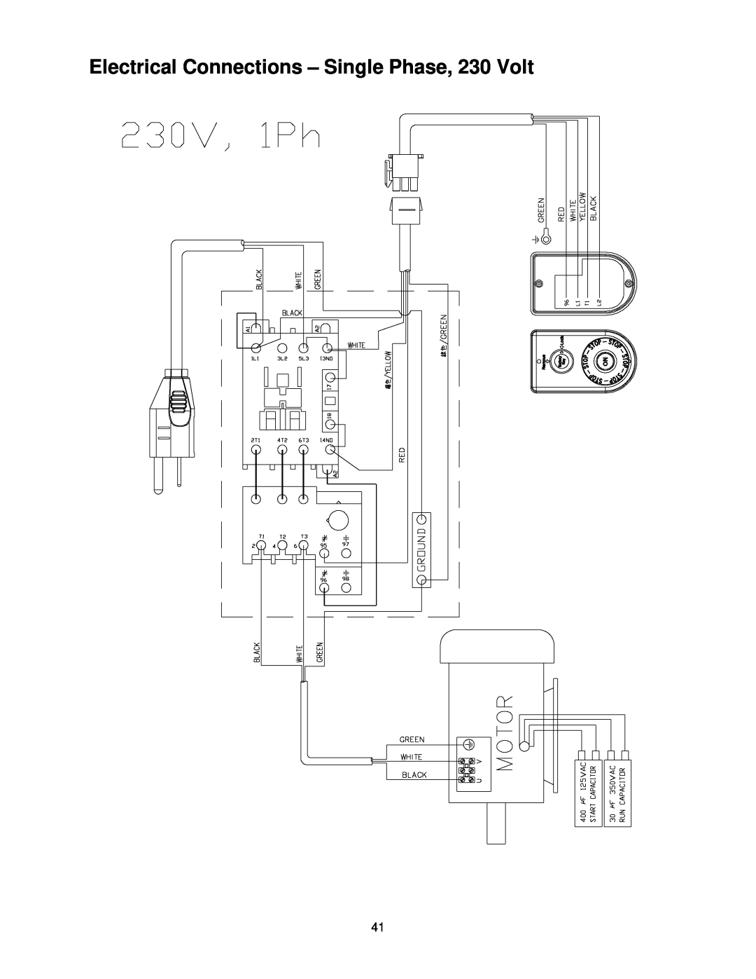 Powermatic 60HH, 60C operating instructions Electrical Connections - Single Phase, 230 Volt 