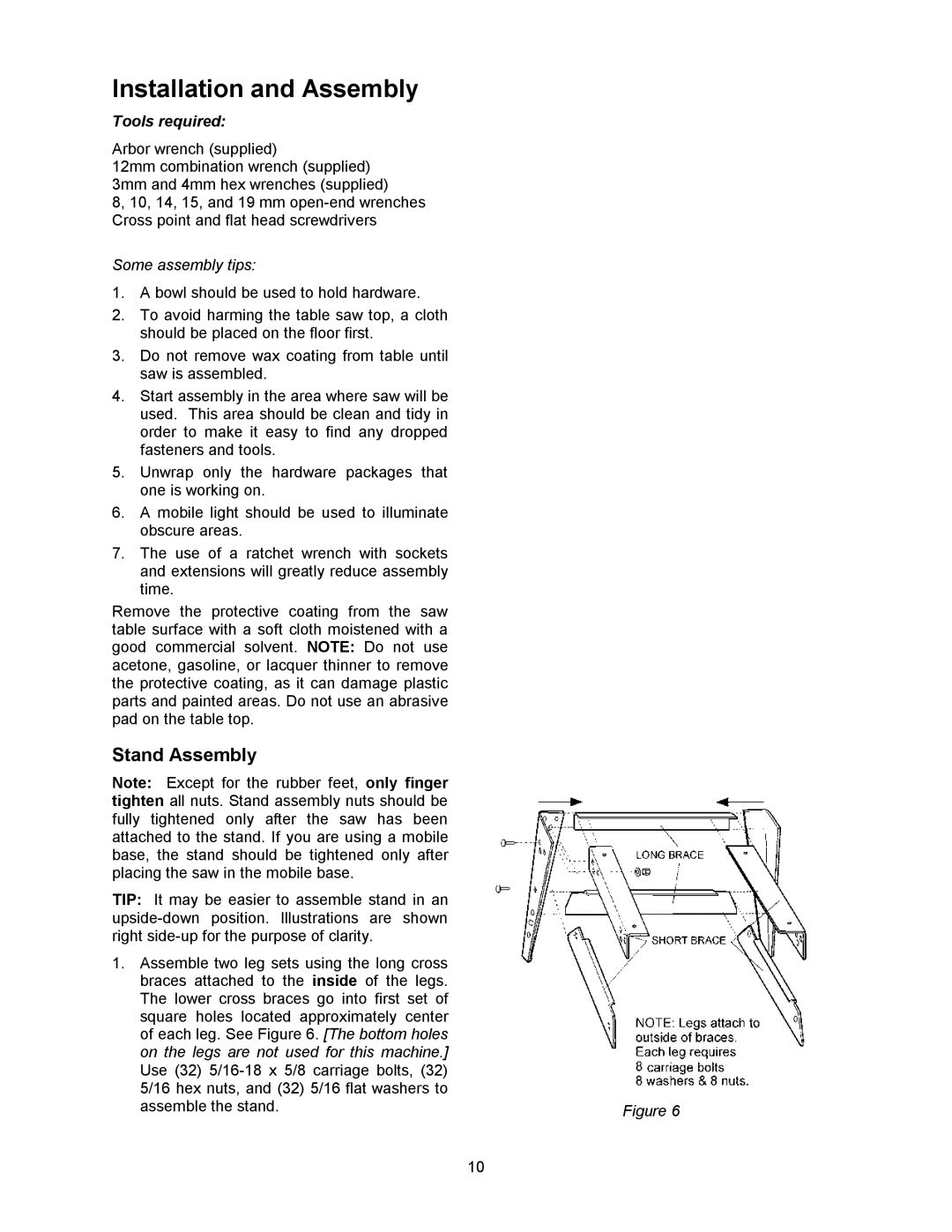 Powermatic 64A, 1791228K operating instructions Installation and Assembly, Stand Assembly 