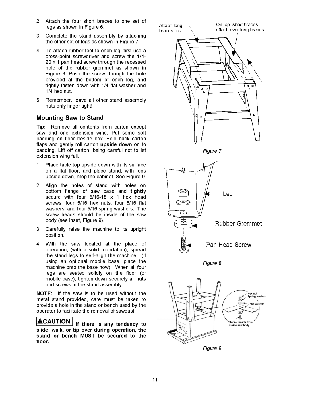 Powermatic 1791228K, 64A operating instructions Mounting Saw to Stand 