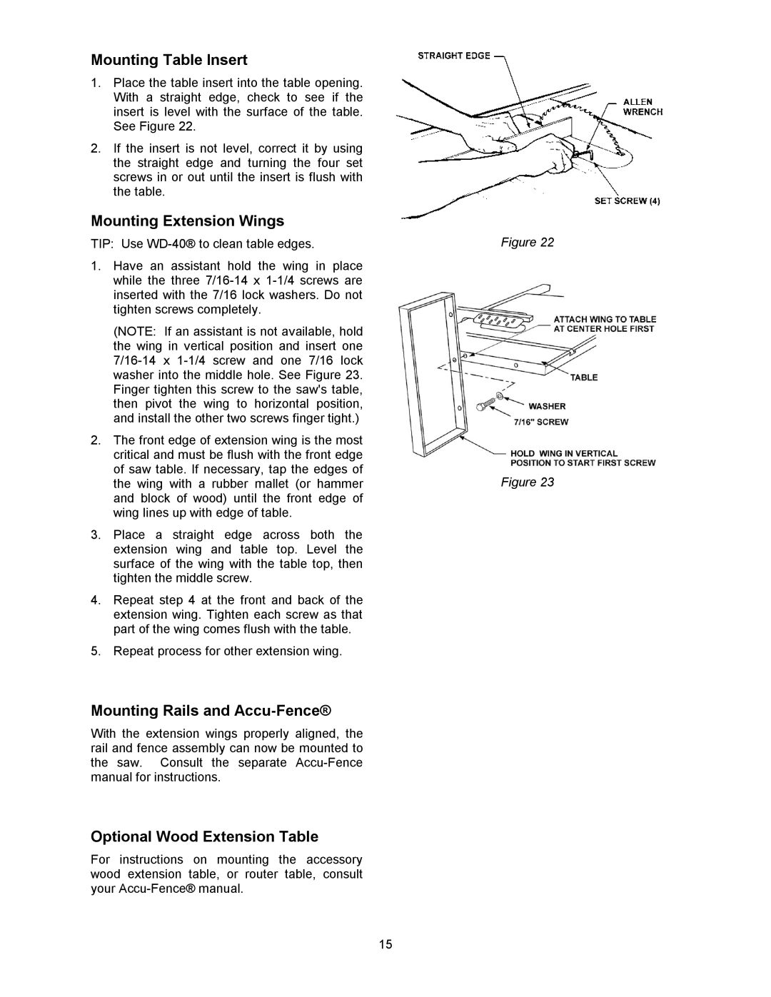 Powermatic 1791228K, 64A Mounting Table Insert, Mounting Extension Wings, Mounting Rails and Accu-Fence 