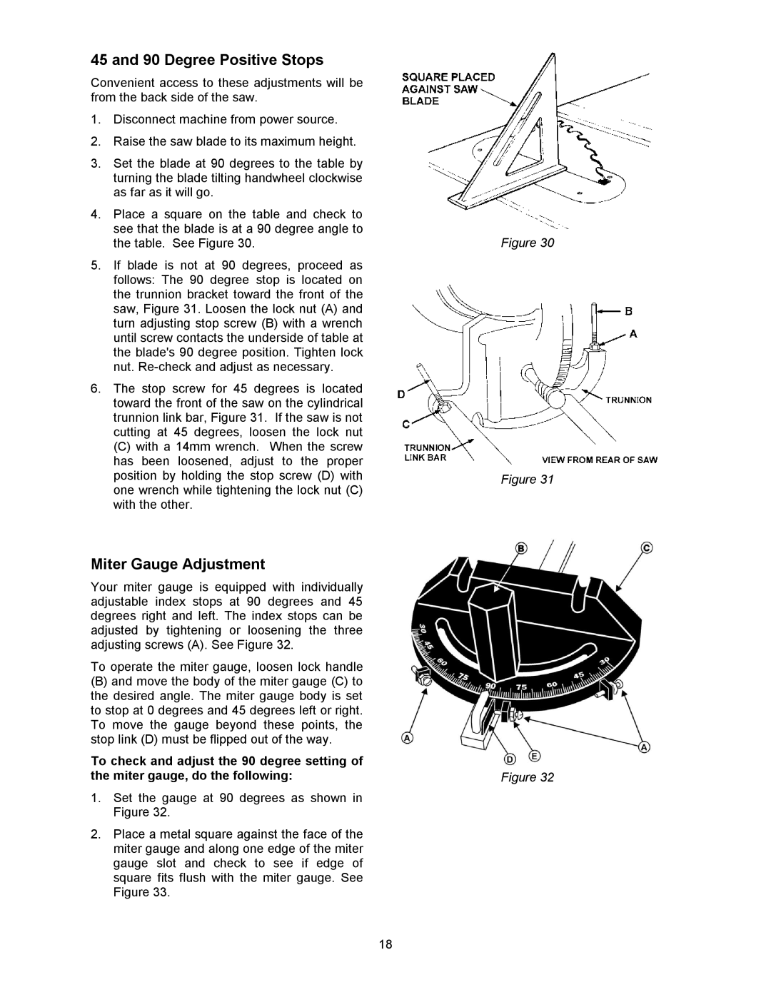 Powermatic 64A, 1791228K operating instructions Degree Positive Stops, Miter Gauge Adjustment 