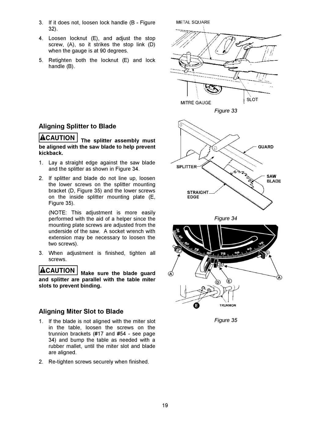 Powermatic 1791228K, 64A operating instructions Aligning Splitter to Blade, Aligning Miter Slot to Blade 