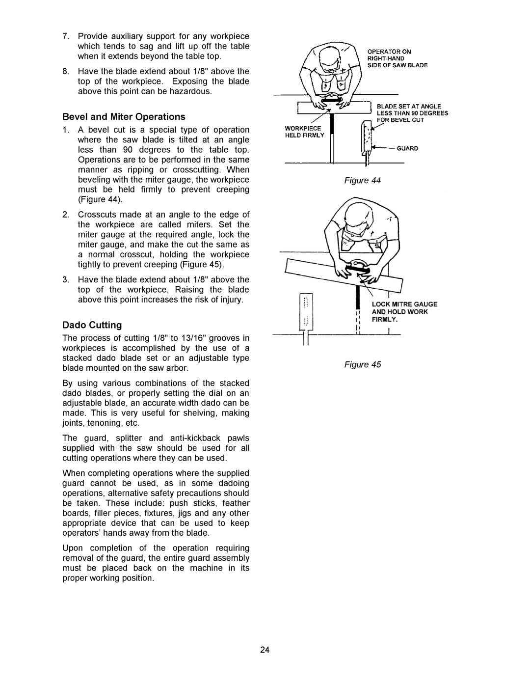 Powermatic 64A, 1791228K operating instructions Bevel and Miter Operations 