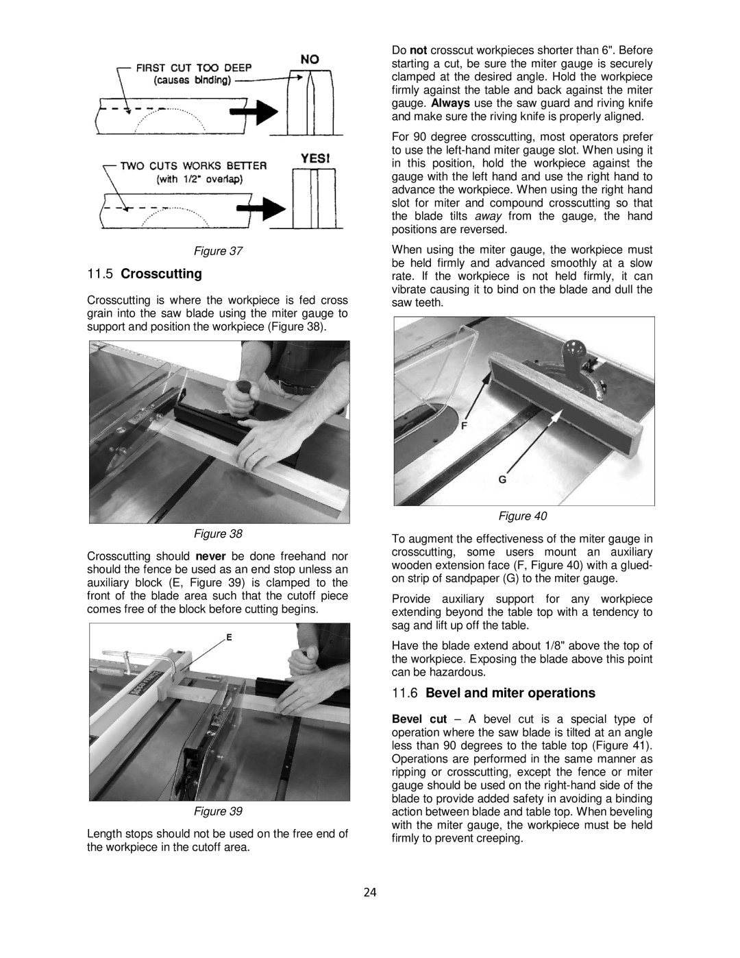 Powermatic 64B operating instructions Crosscutting, Bevel and miter operations 