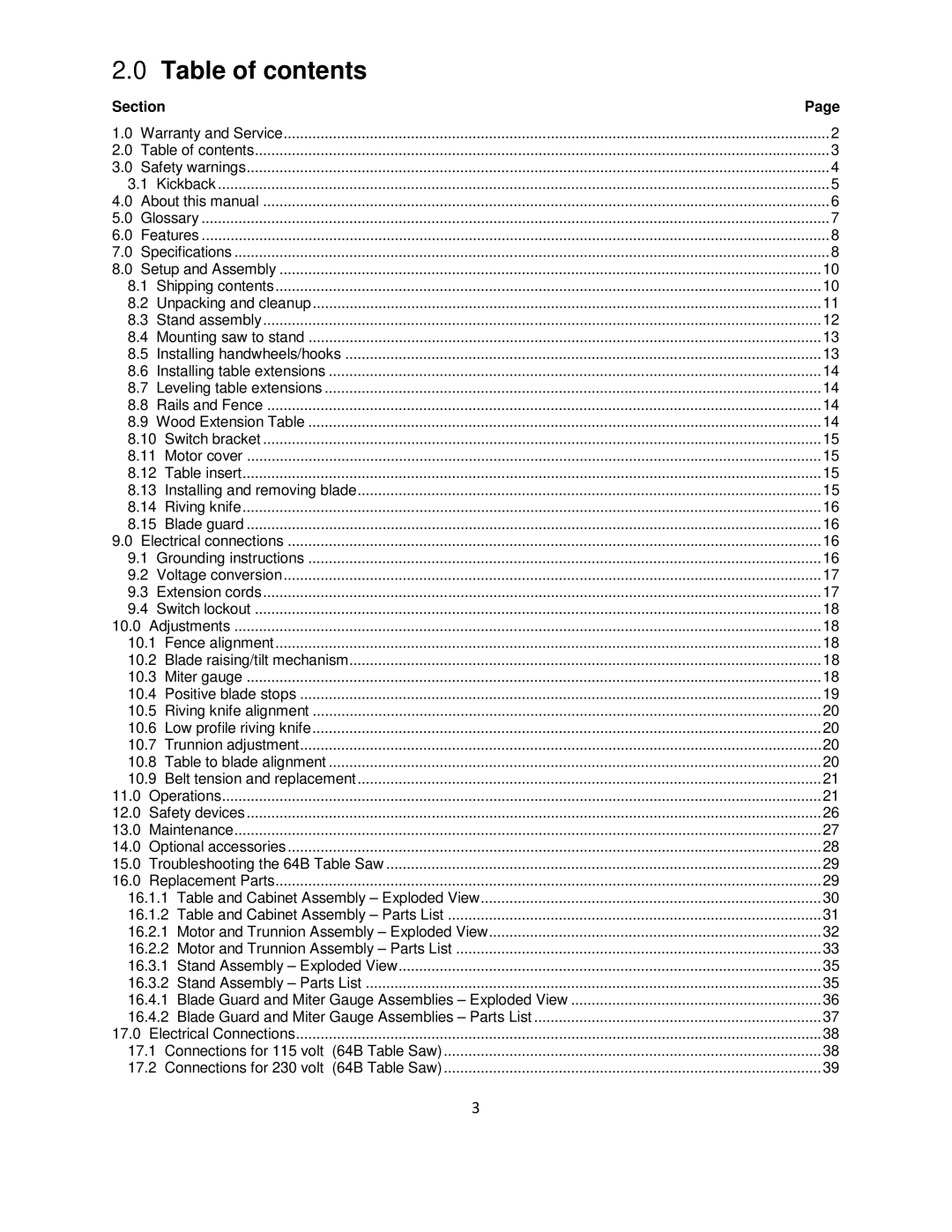 Powermatic 64B operating instructions Table of contents 