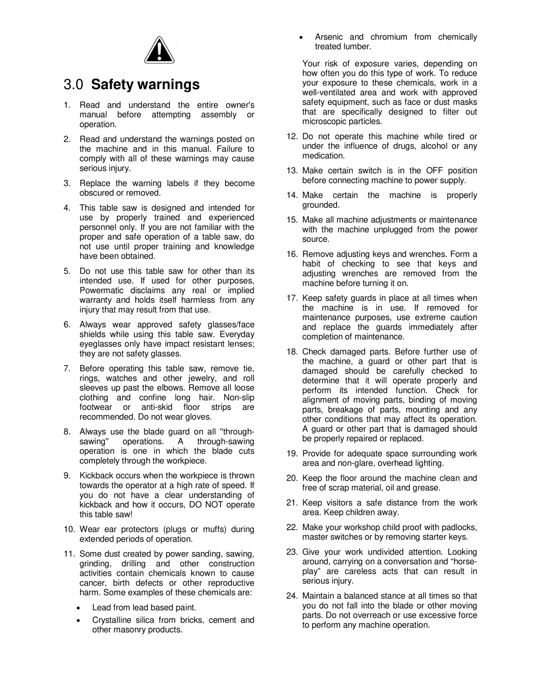 Powermatic 64B operating instructions Safety warnings 