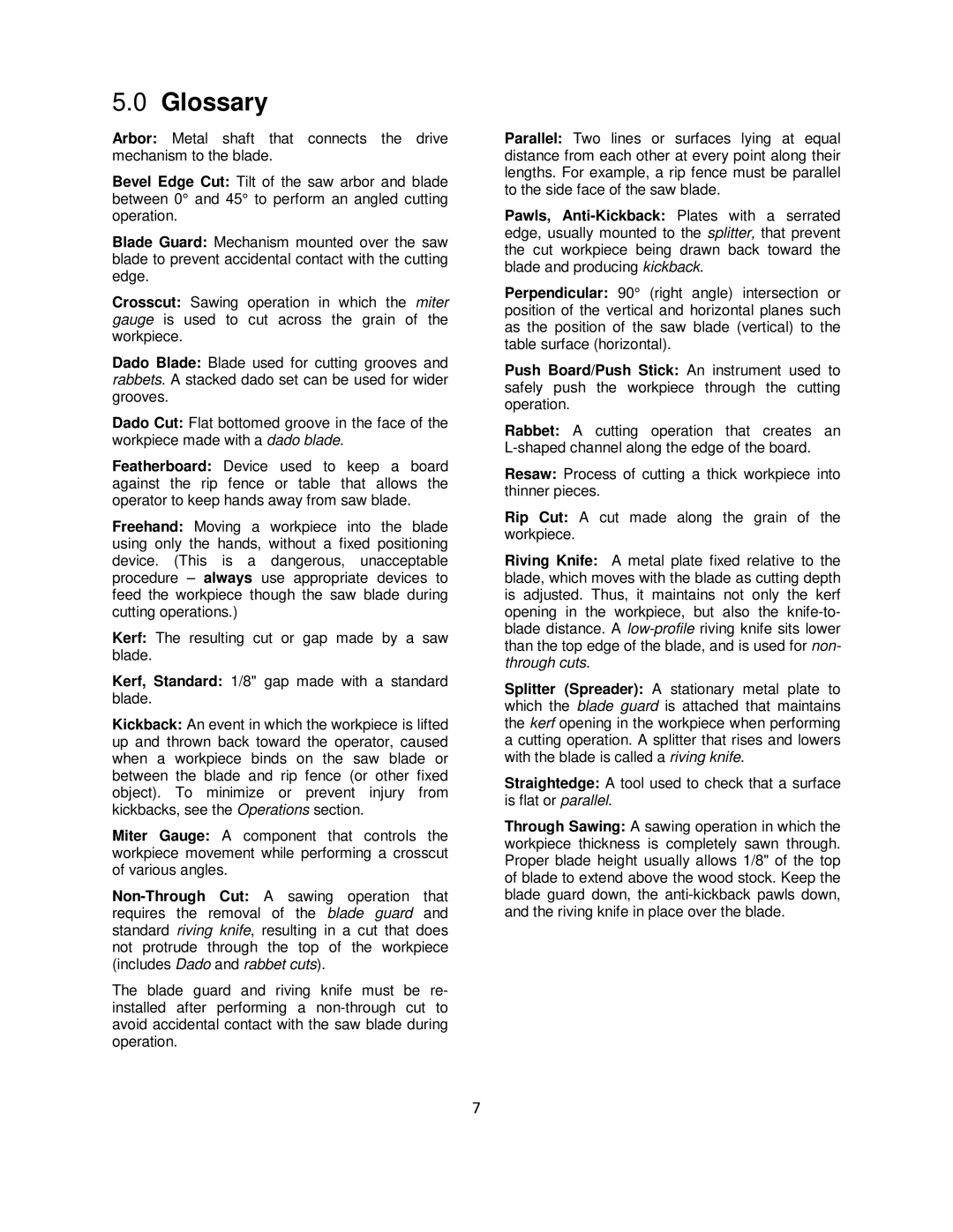 Powermatic 64B operating instructions Glossary 