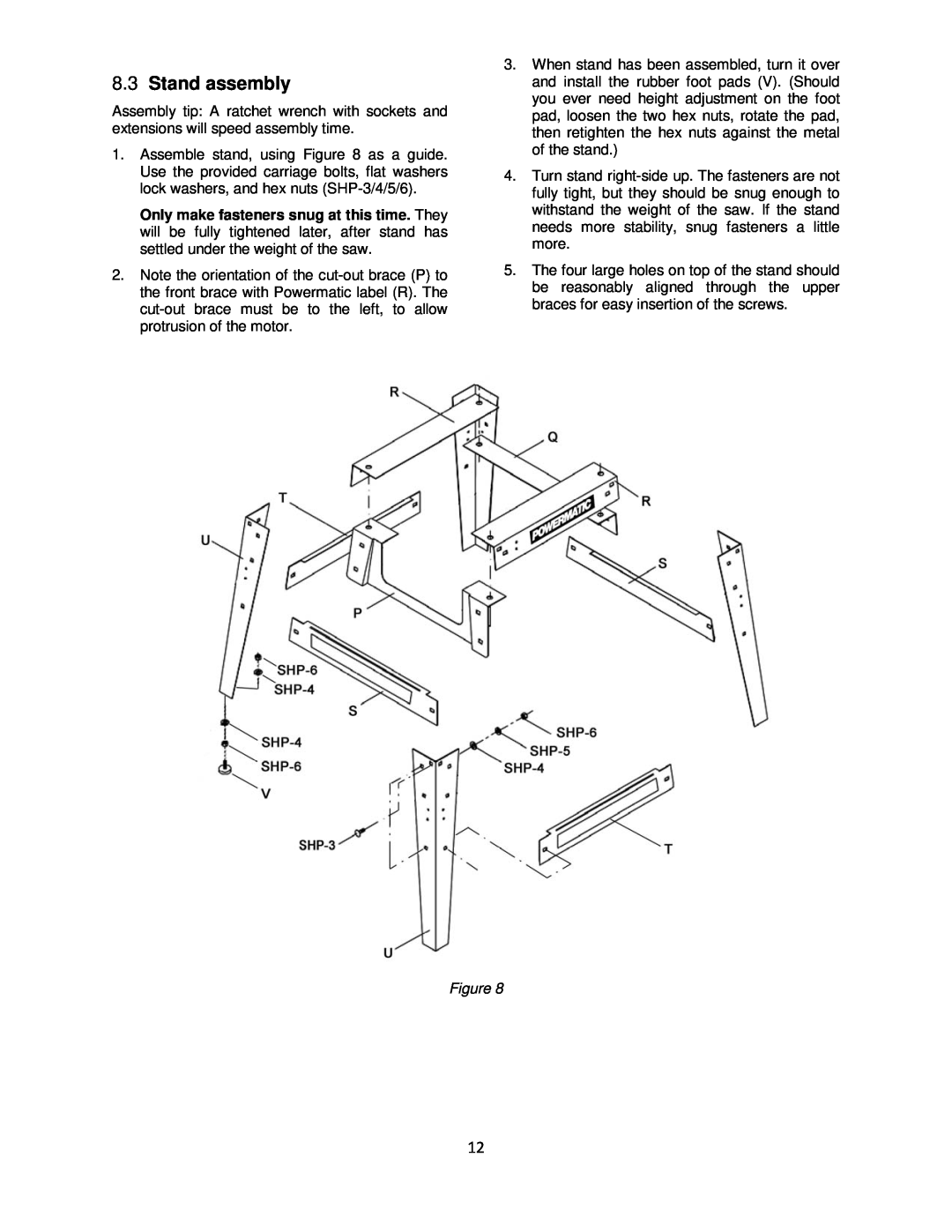 Powermatic 64B operating instructions Stand assembly 