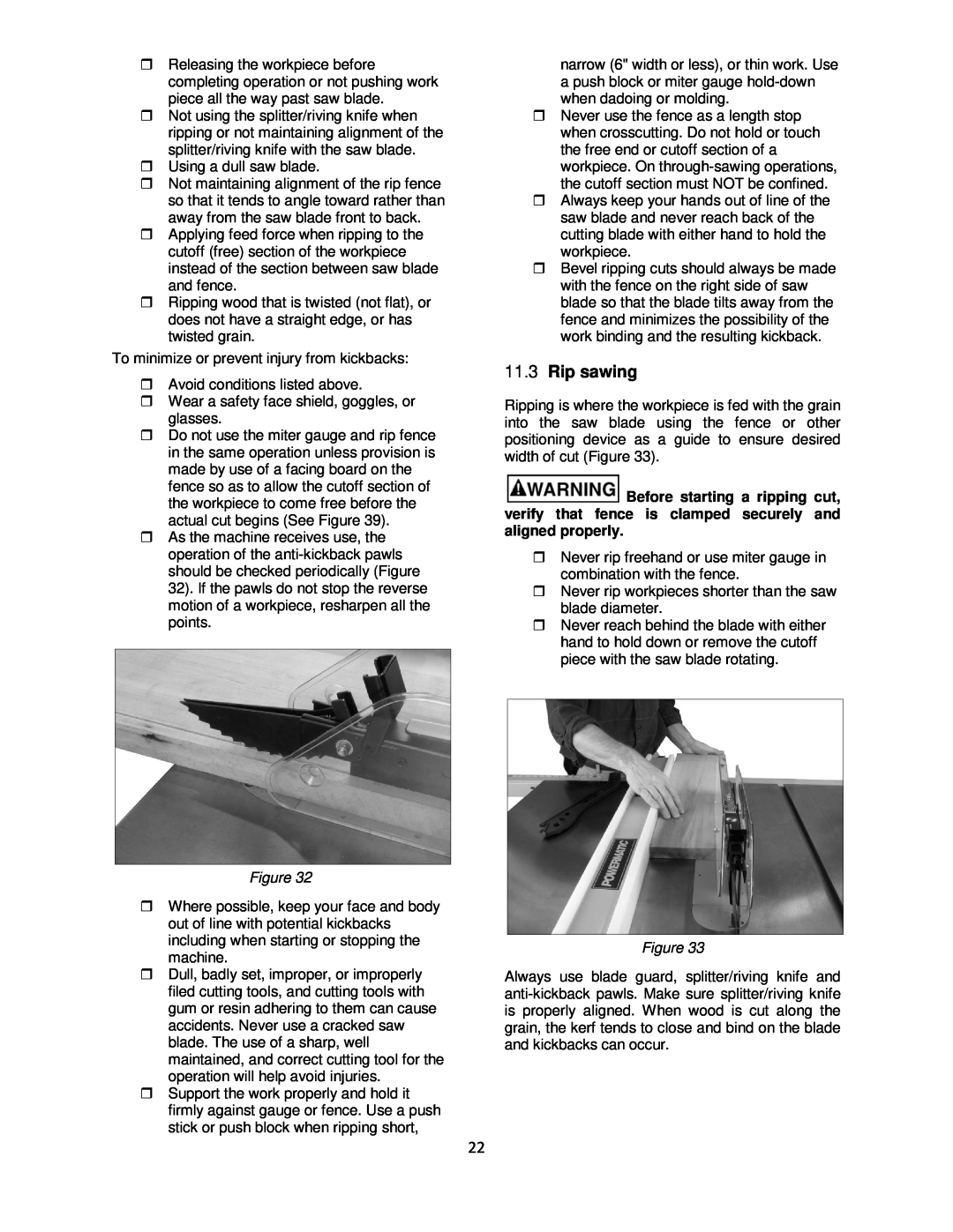 Powermatic 64B operating instructions Rip sawing 