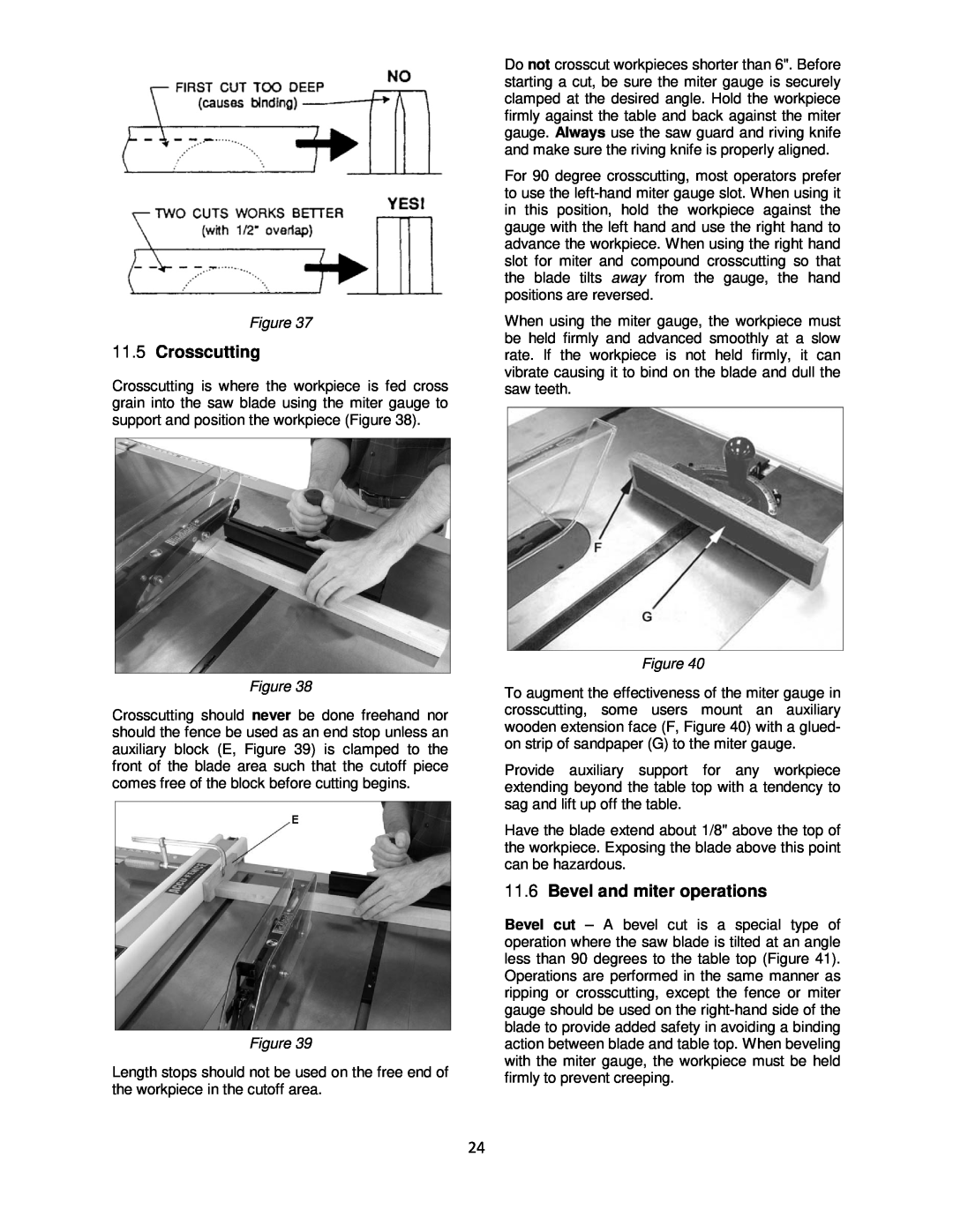 Powermatic 64B operating instructions Crosscutting, Bevel and miter operations 