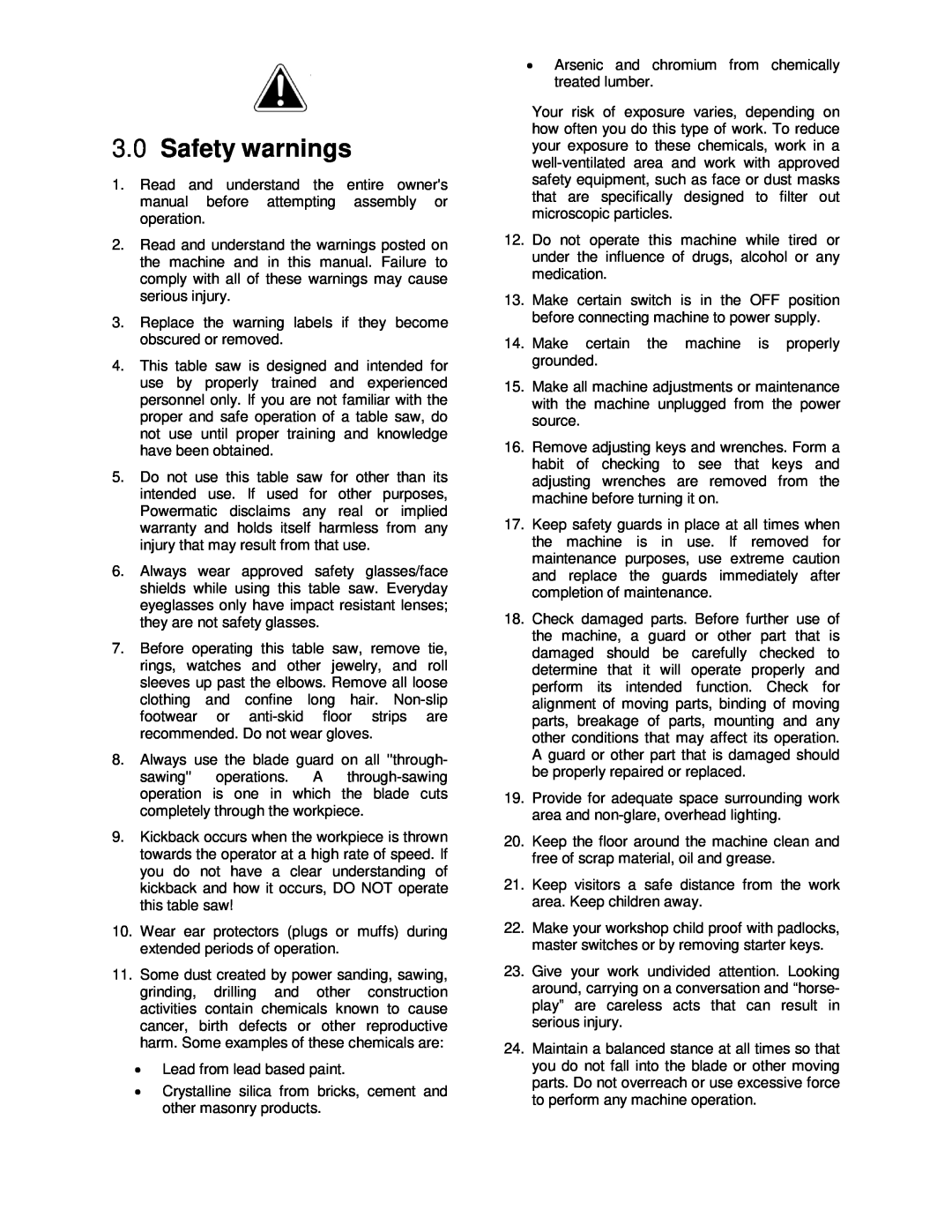 Powermatic 64B operating instructions Safety warnings 