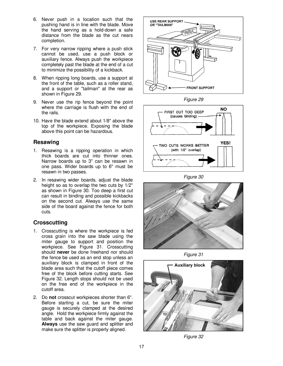 Powermatic 66 operating instructions Resawing, Crosscutting 